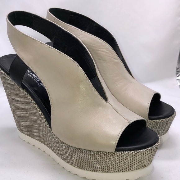 Gianmarco Sorelli Leather Wedge Peep Toe Sandal - Picture 1 of 11